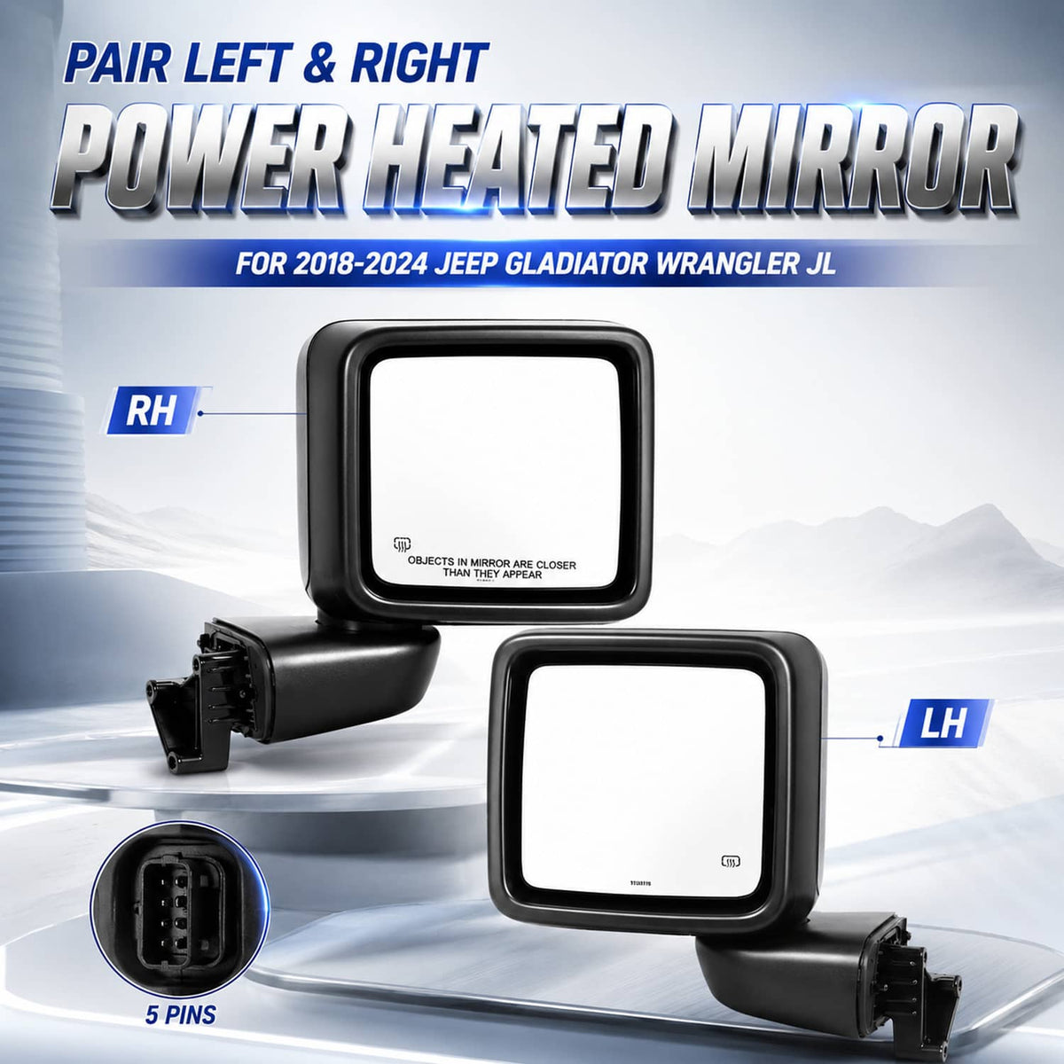 Solidspare Left & Right Power Heated Mirror Set for 2018-2024 Jeep Gladiator Wrangler JL