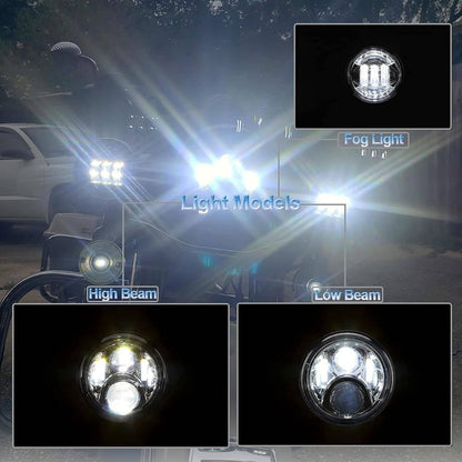 Solidspare 7"In 140W LED Headlight Hi/Lo + 2Pcs 4.5"In 80W Fog Light for Harley Davidson
