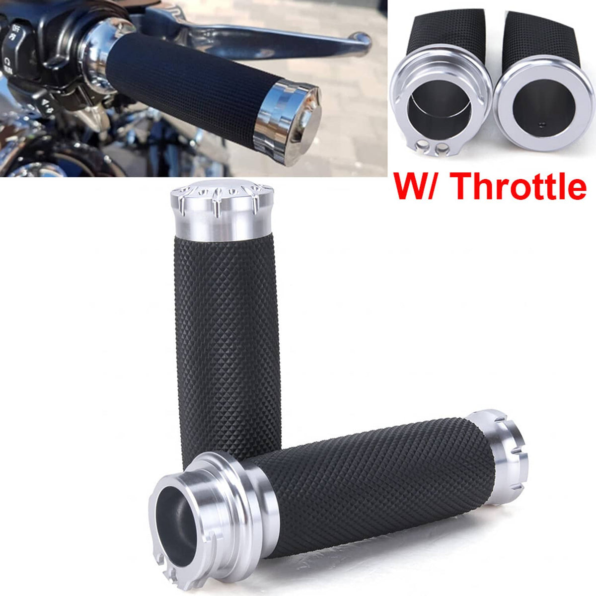 Solidspare 1" Handlebar Hand Grips Motorcycle Chrome for Harley Dyna Sportster XL 1200 883