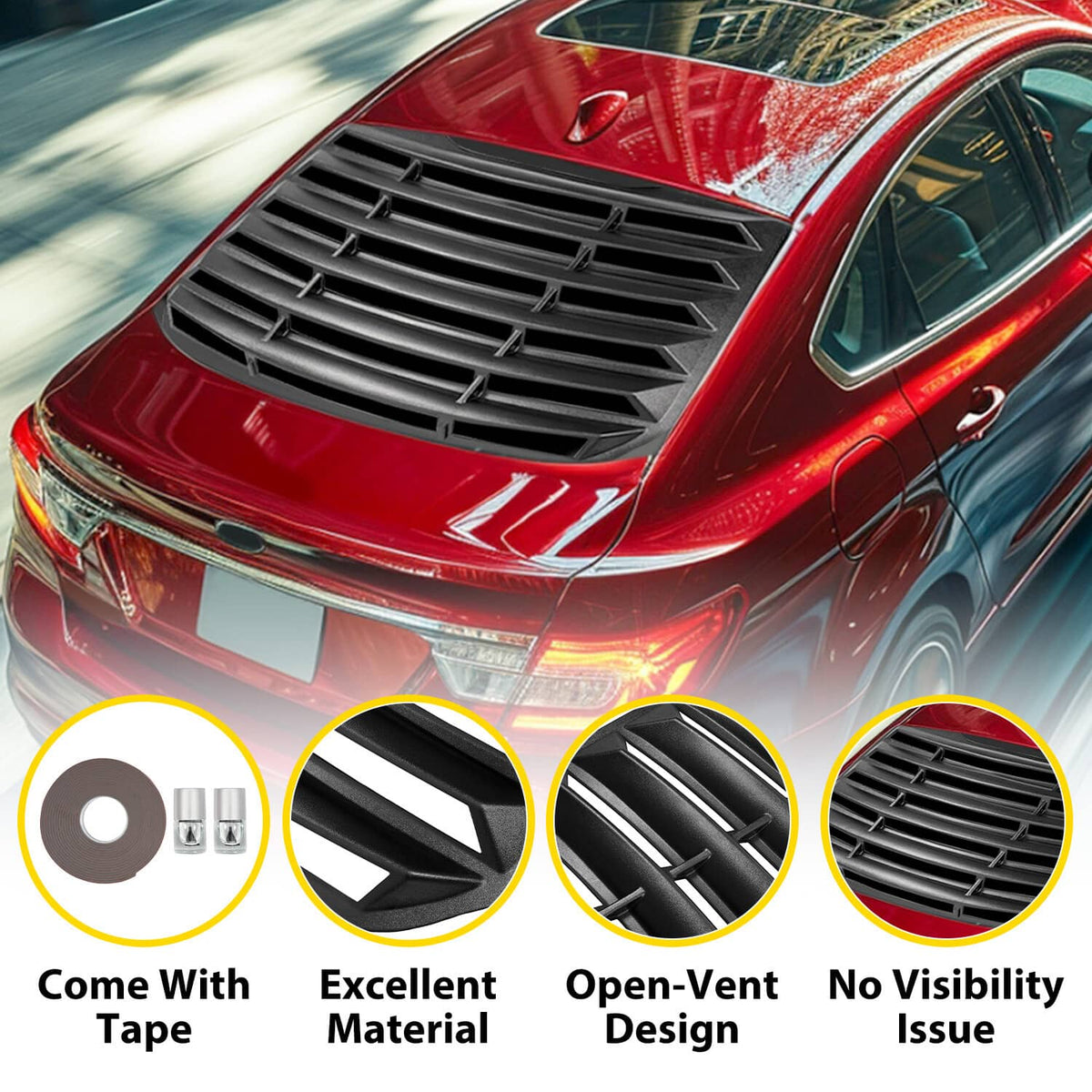 Solid Spare Matte Black Rear Window Louver Sun Shade Cover W/Tape For Ford Fusion 2013-2020