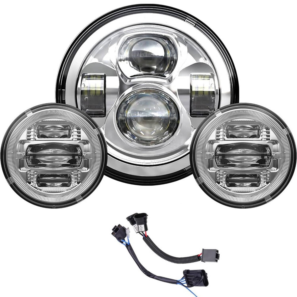 Solidspare 7"In 140W LED Headlight Hi/Lo + 2Pcs 4.5"In 80W Fog Light for Harley Davidson
