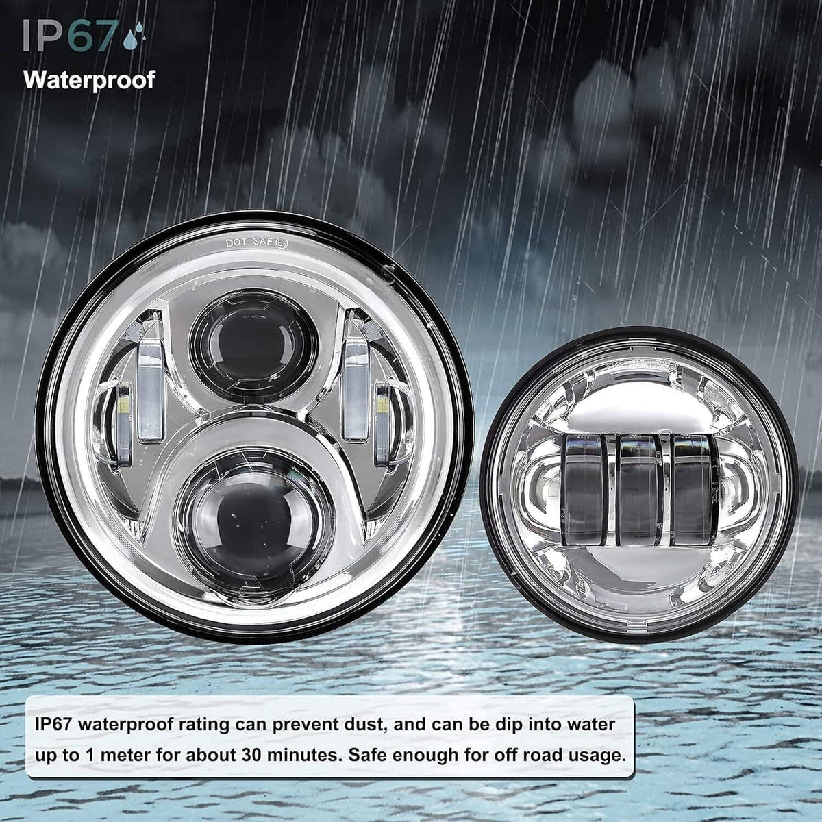 Solidspare 7"In 140W LED Headlight Hi/Lo + 2Pcs 4.5"In 80W Fog Light for Harley Davidson