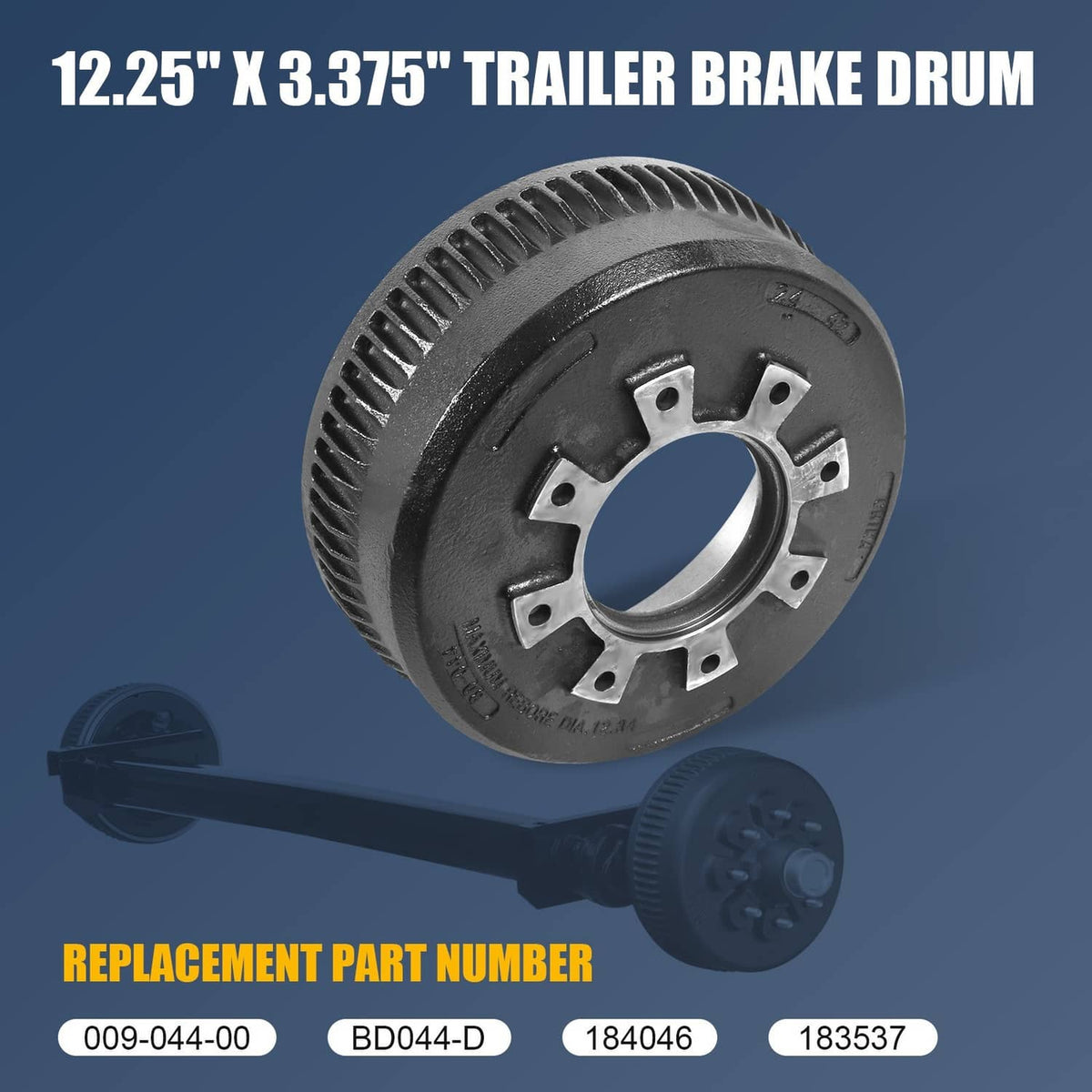 Solidspare Brake Drum 10,000 GD Trailer Axle 12-1/4 x 3-3/8" For Dexter 9-44 & LCI Lippert