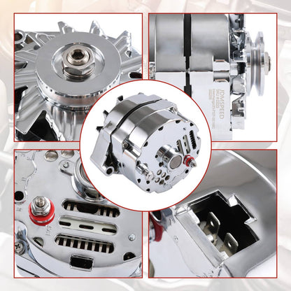 Solidspare Chrome Alternator For SBC BBC Chevy GM 1 Wire Street Rod-High Output ADR0335-C