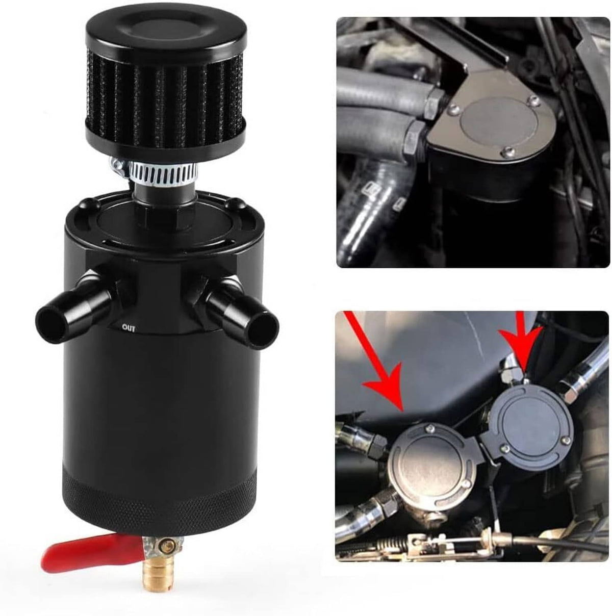 Solidspare Black 2 Port Reservoir Baffled Tank Oil Catch Can with Drain Valve Breather New