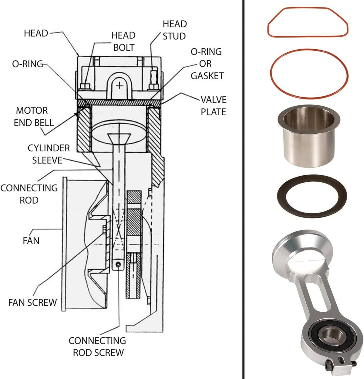 Solidspare KK-4835 Compressor Piston Kit Connecting Rod Kit with Bearing For Craftsman New