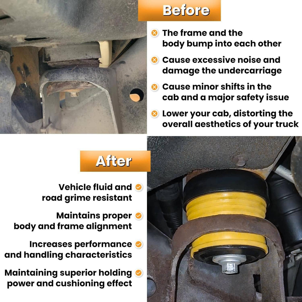 Solid Spare Body Mount Bushing Kit 924-066 for Ford F250 F350 F450 F550 Super Duty 2008-2016