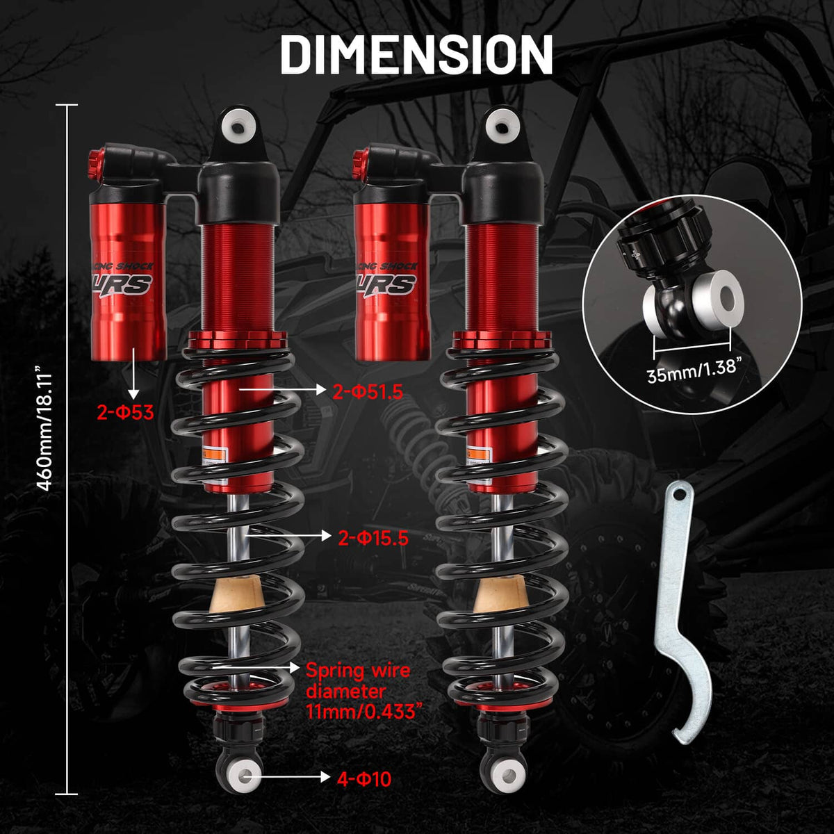 Solidspare Stage 4 Front Shocks Absorbers Kit Adjustable For Polaris Ranger 570 900 1000
