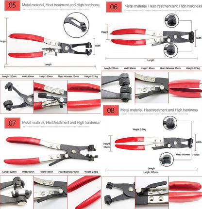 Solidspare Flexible Automotive Hose Clamp Clip Plier Tool Set Swivel Jaw Flat Angled Band
