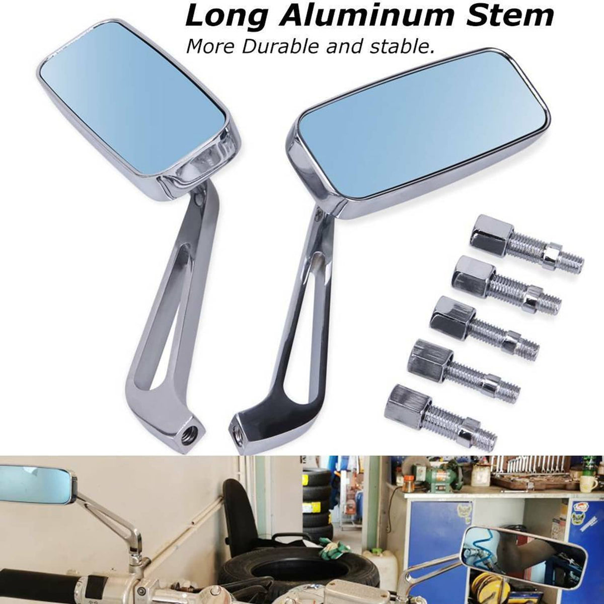 Solidspare 8mm/10mm Motorcycle Rearview Side Rectangle Mirrors For Honda Yamaha Kawasaki