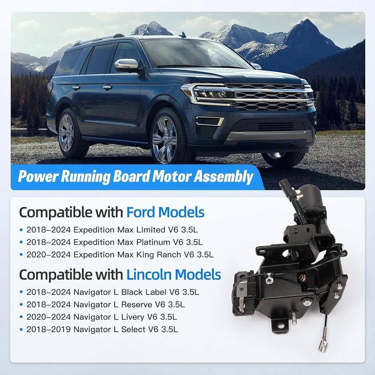 Solidspare Left Driver Power Running Board Motor w/ Bracket For 2018-2024 Ford Expedition