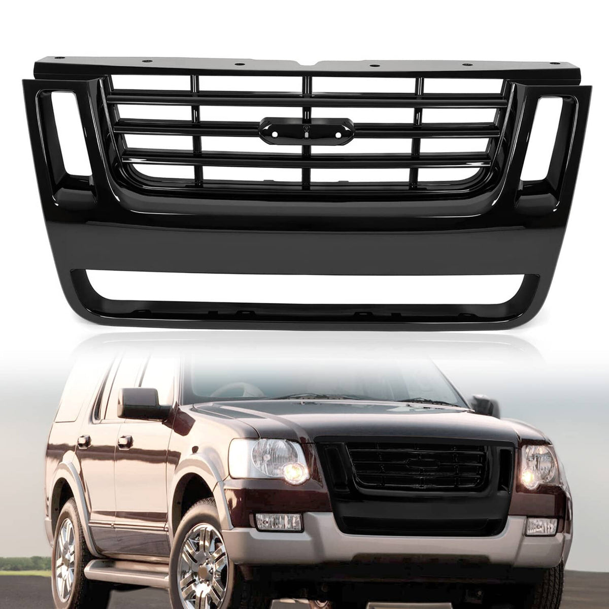 Solid Spare For Ford Explorer Sport Trac 2006-2010 Black Front Radiator Grille Assembly