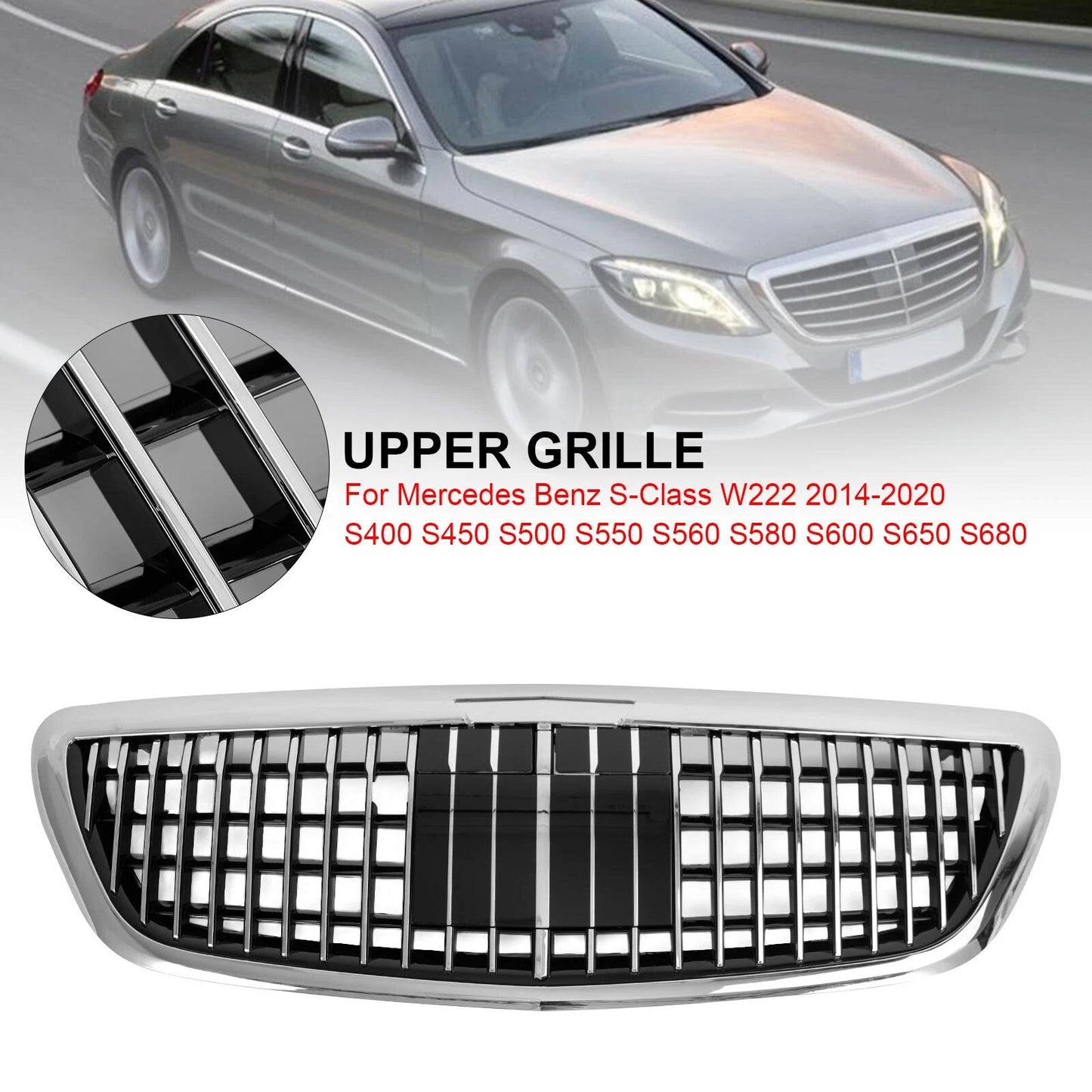 Fit 2014-2020 Mercedes Benz S-Class W222 S450 Chrome Front Grille MayBach W/ACC