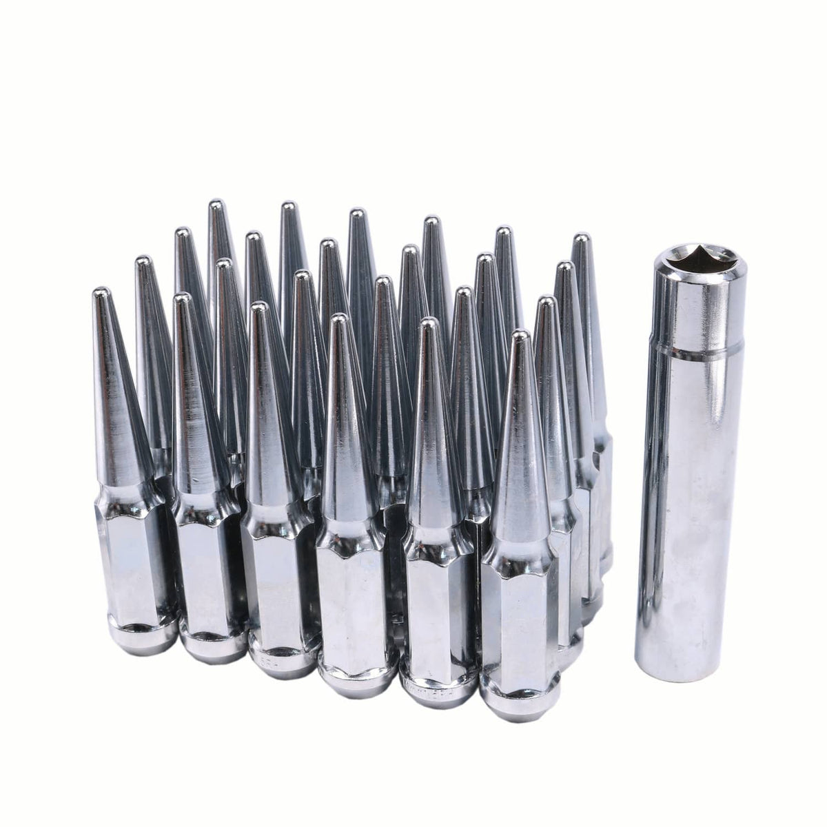 Solidspare 24 PCS M14x1.5 Spike Lug Nuts Chrome For Chevy Silverado Tahoe 4.4" Tall W/ Key