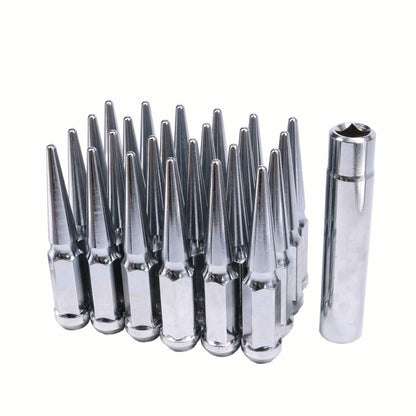 Solidspare 24 PCS M14x1.5 Spike Lug Nuts Chrome For Chevy Silverado Tahoe 4.4" Tall W/ Key