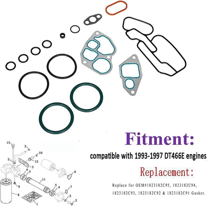 Solid Spare Oil Cooler Mounting Gasket Kit for International 1993-1997 DT466E 1823182C95