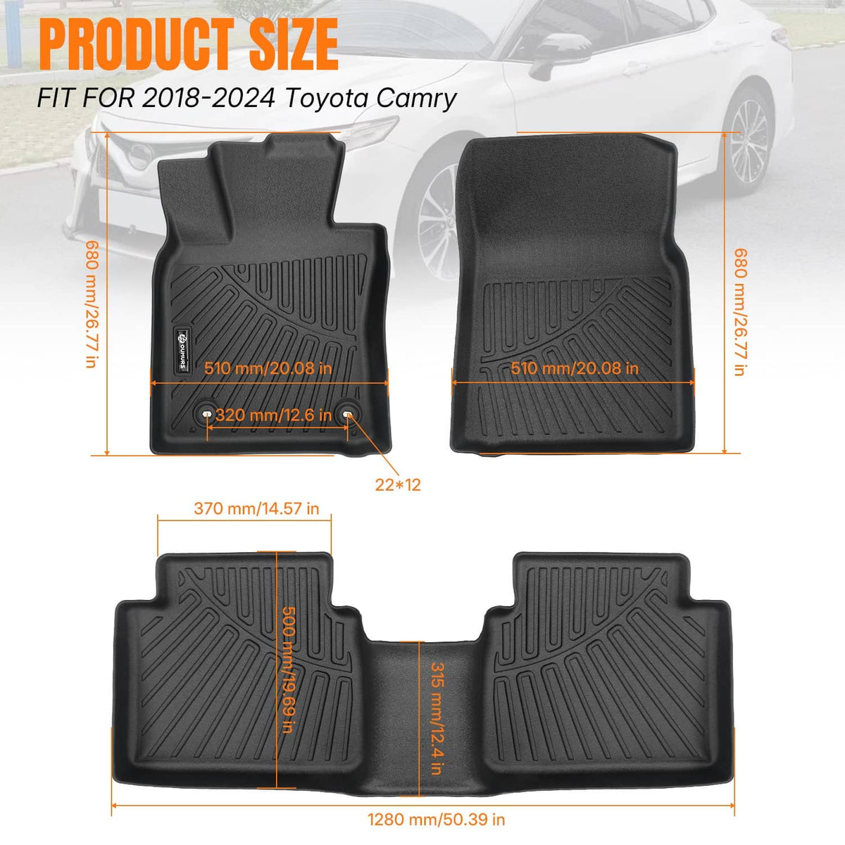Solidspare Floor Mats Liner TPE All Weather Protection For 2018-2024 Toyota Camry Gas FWD