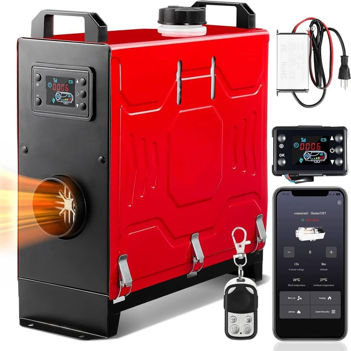 Solidspare 8KW Diesel Air Heater 12V/24V APP Bluetooth & 110V AC Adapter For Car RV Indoors
