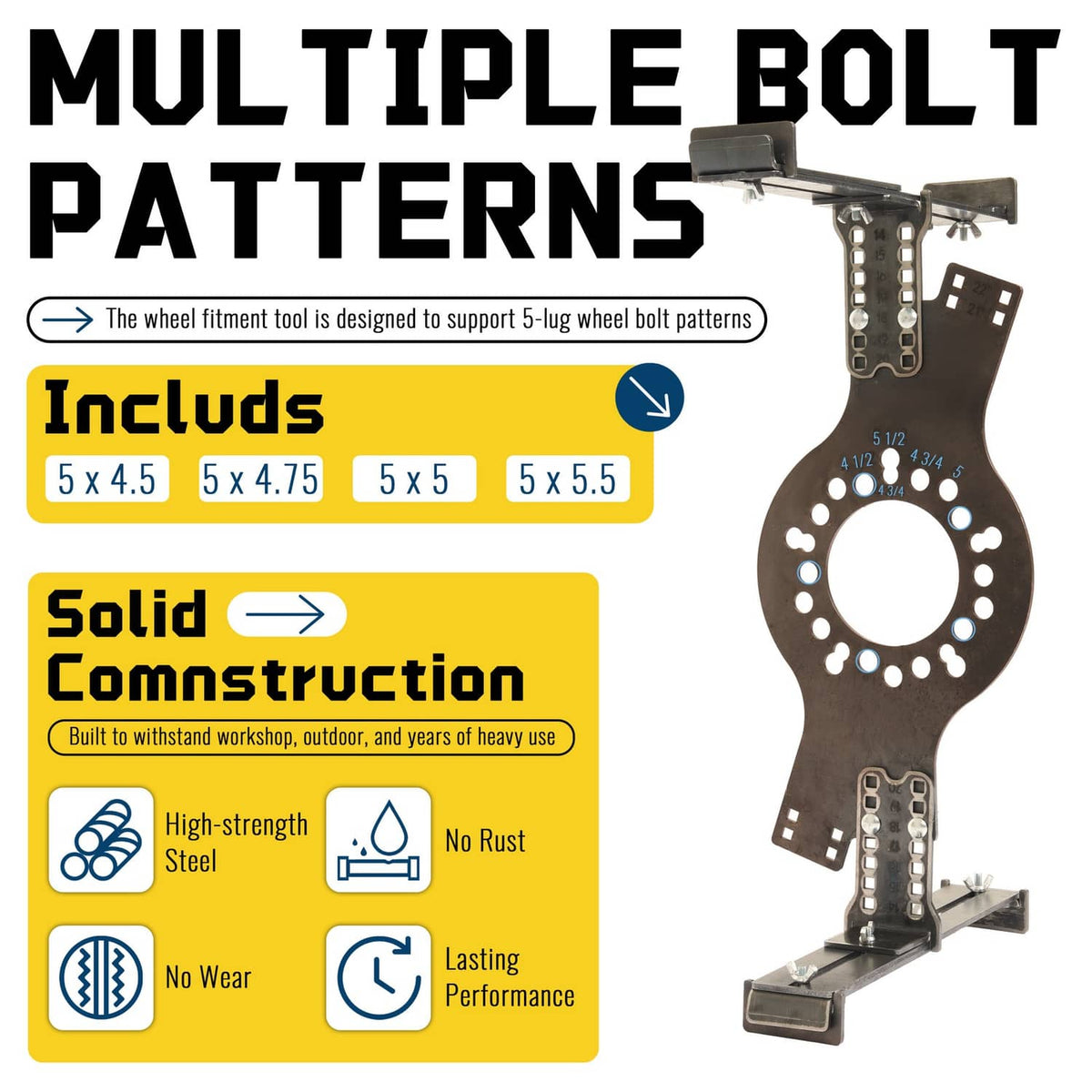 Solid Spare 14"-22" Wheel Fitment Simulator Tool Tire Test Size For Measuring Mockup 5-Lug