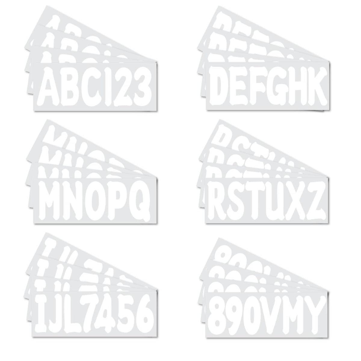 Solid Spare Custom boat registration numbers Decal Sticker 4 sets of A-Z 4 sets of 0-9 White