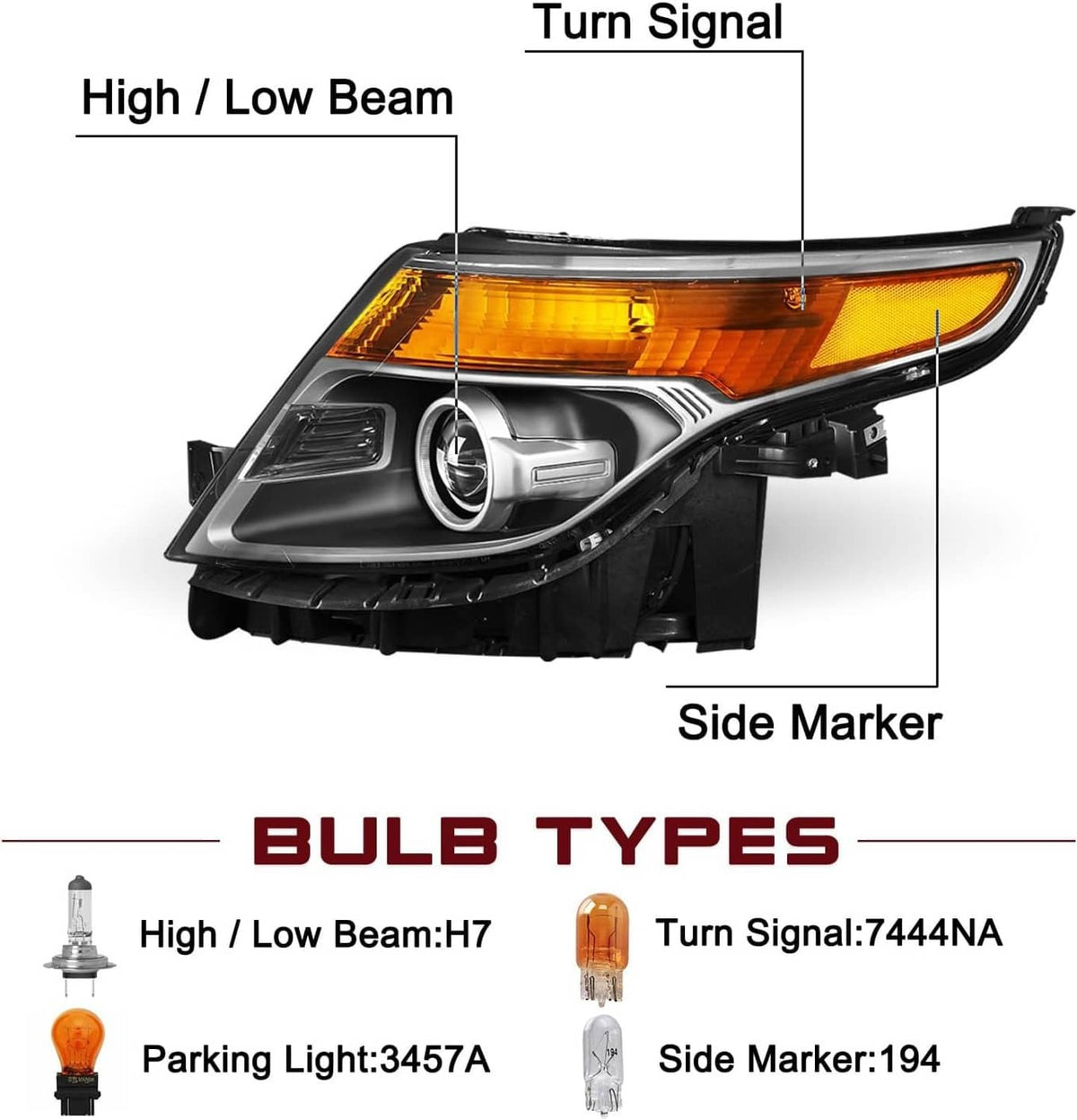 Solidspare For 2011-2015 Ford Explorer Halogen Chrome Housing Projector Headlights LH+RH