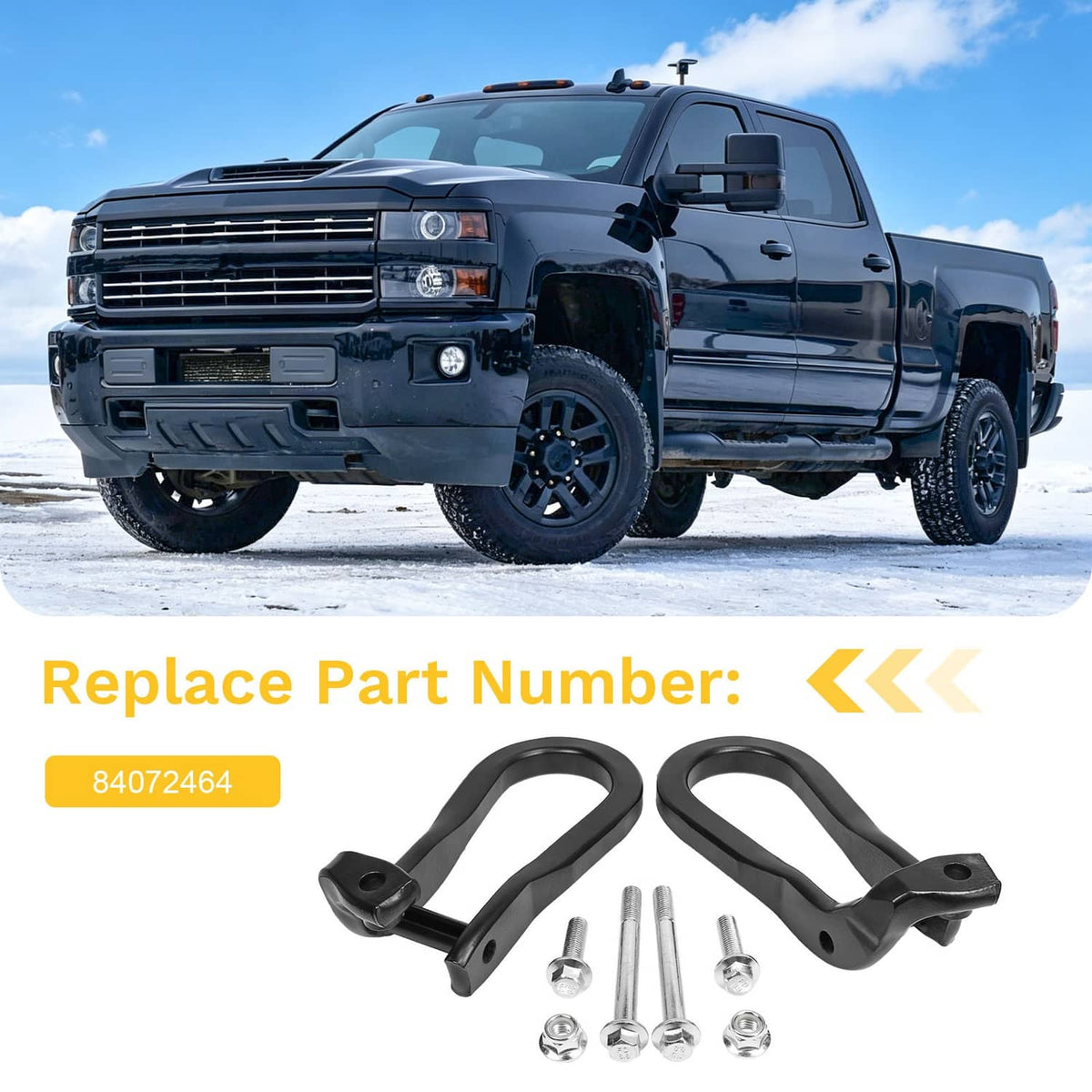 Solidspare Pair Black Tow Hooks Kit 84072464 For 2015-2019 Silverado Sierra 2500HD & 3500HD