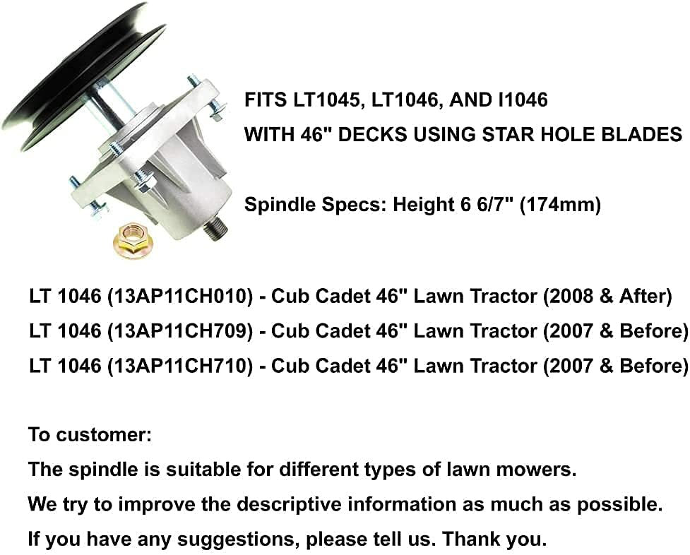 SPINDLE ASSY FITS CUB CADET 618-0625B 618-0660 918-0625B 918-0660 LT1045 LT1046