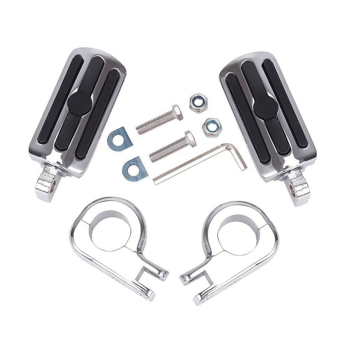 Solidspare 1.25" Highway Footpegs Adjustable Footrest Mounting P-Clamps For Harley Honda
