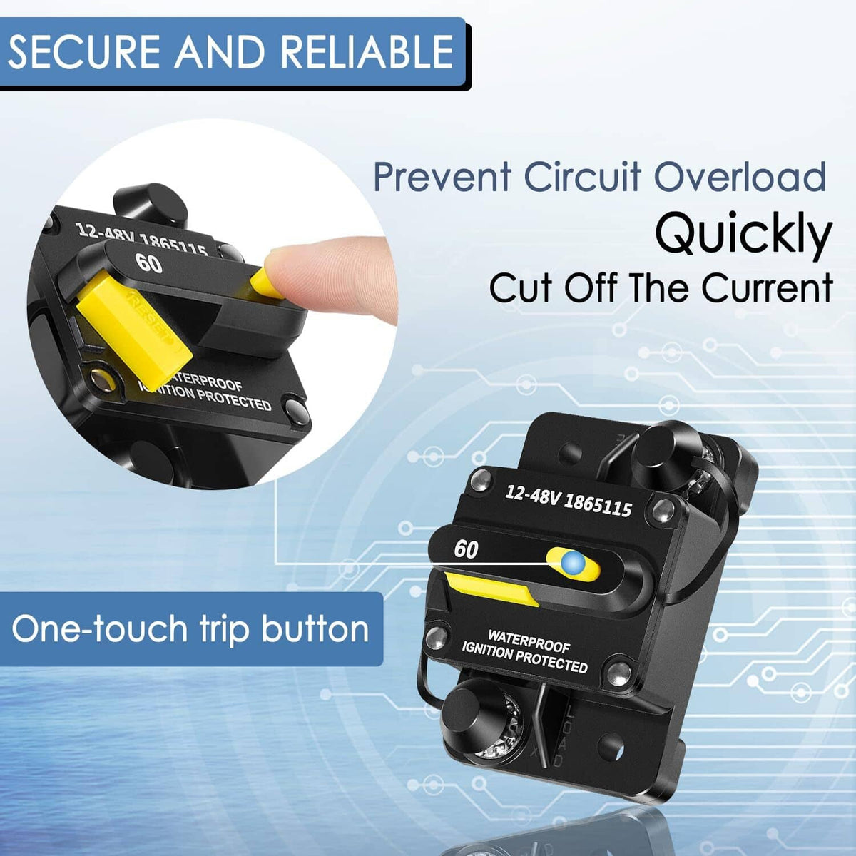 Solid Spare MKR-27 1865115 Circuit Breaker Waterproof 60AMP For Minn Kota Trolling Motor
