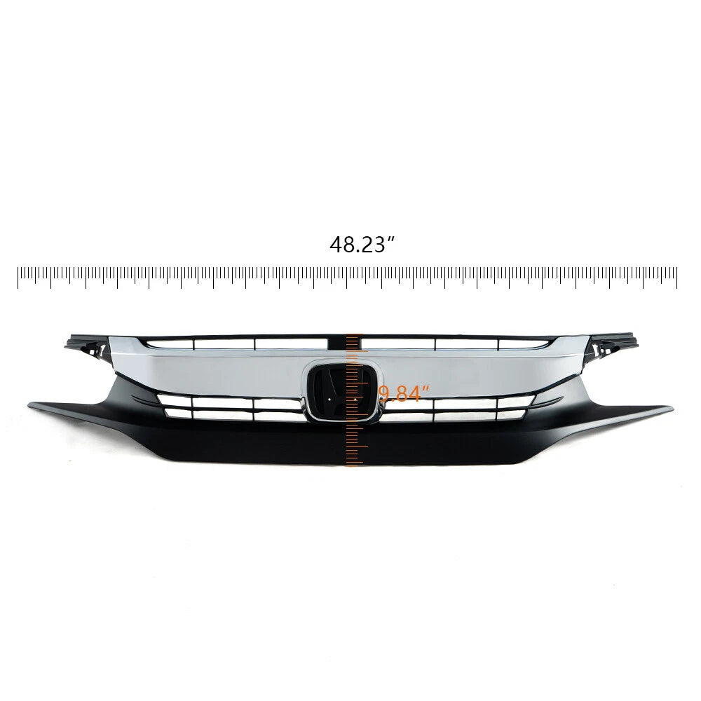 For 2016 2017 2018 Honda Civic 10th Sedan Front Upper Bumper Chrome Grill Grille