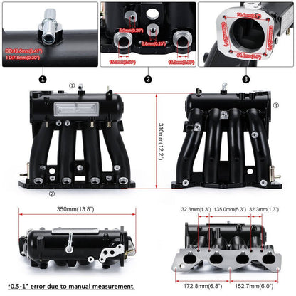 Solidspare Black Intake Manifold For 1988-2000 Honda Civic Del Sol D15A2 D16Y8 D-Series