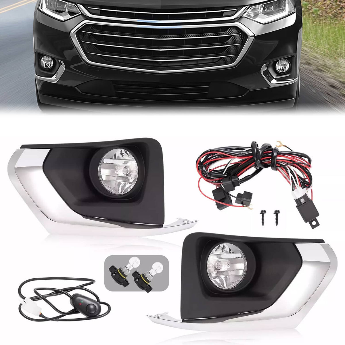 Solid Spare Fog Lights +Bezel+Harness +Switch+Relay For Chevrolet Traverse 2018 19 2020 2021