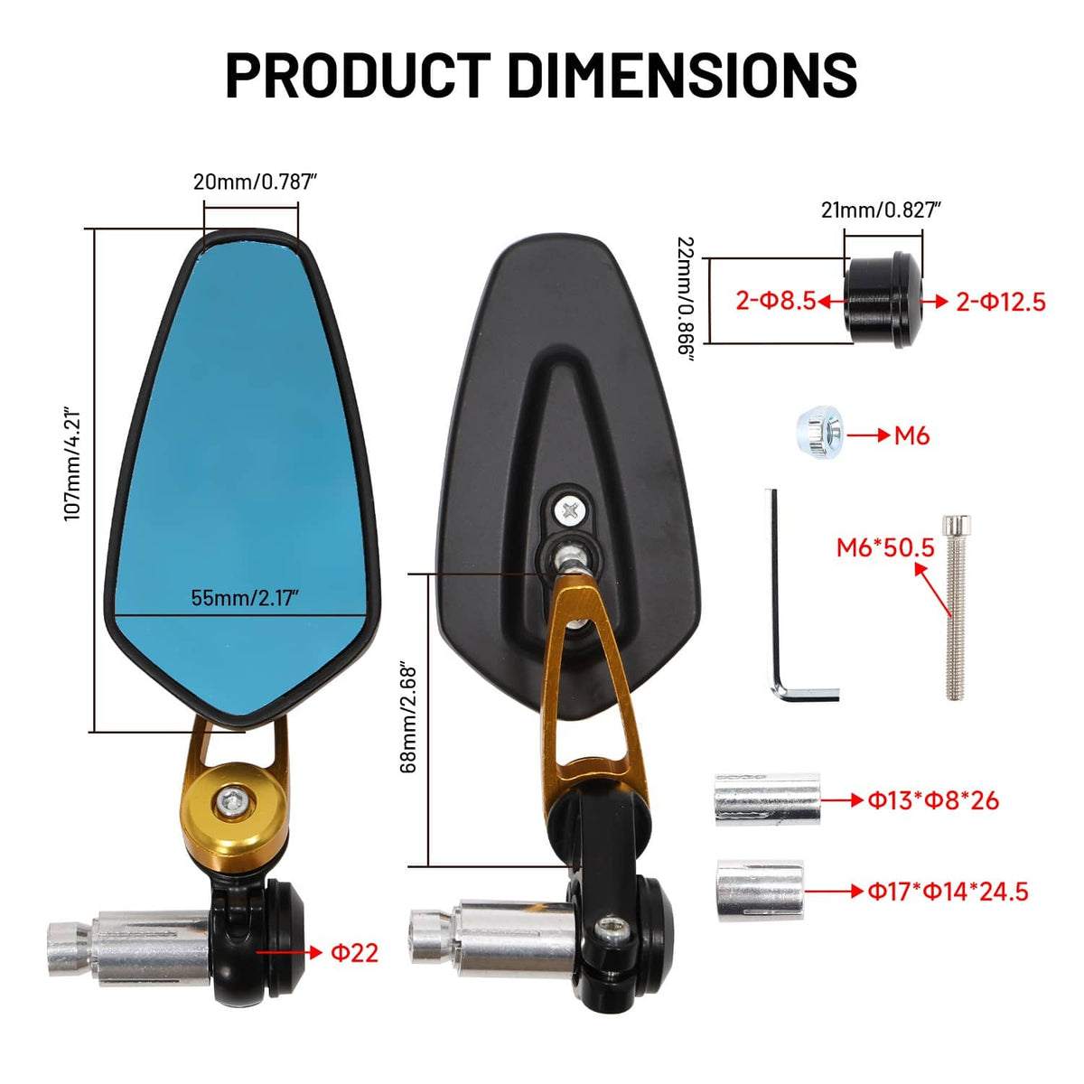 Solidspare For Yamaha FZ07 FZ09 MT07 MT09 MT03 MT10 Motorcycle Handle Bar End Mirrors 22mm