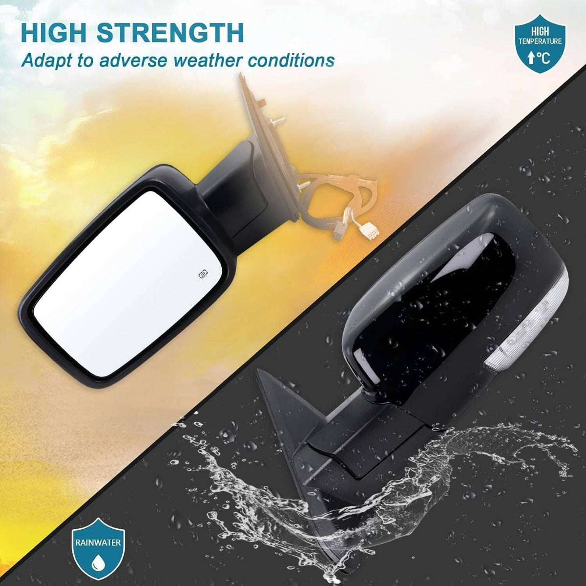 Solidspare Pair Mirror For 2013-2019 Ram 1500 Manual Fold Power Adjust Heated Puddle Light