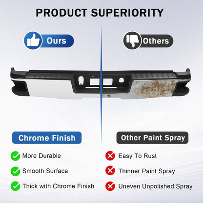 Solidspare Chrome Rear Step Bumper Assembly FIT Chevy Silverado GMC Sierra 1500 2014-2018