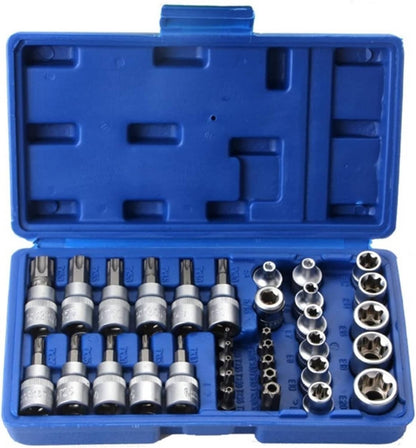 Solid Spare 34Pcs Drive Male Female Torx Star Bit Socket E-socket Set Handheld Tool Case US