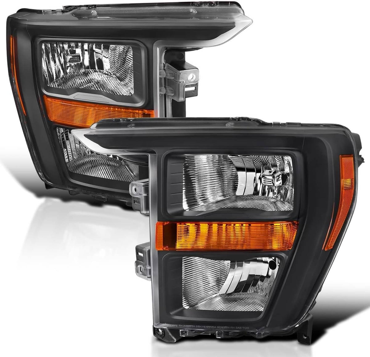 Solidspare For 2021 2022 2023 Ford F150 Halogen Black Headlights Headlamps Pair Left+Right