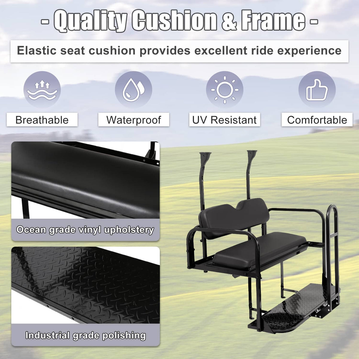 Solidspare Rear Flip Seat Back Seat Kit For Club Car PRECEDENT/TEMPO Golf Cart w/ Grab Bar
