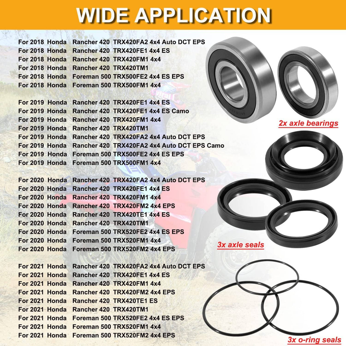 Solid Spare Rear Wheel Axle Bearing Kit for Honda Rancher 420(SRA) TRX420,Foreman 500 TRX500