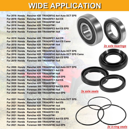 Solid Spare Rear Wheel Axle Bearing Kit for Honda Rancher 420(SRA) TRX420,Foreman 500 TRX500