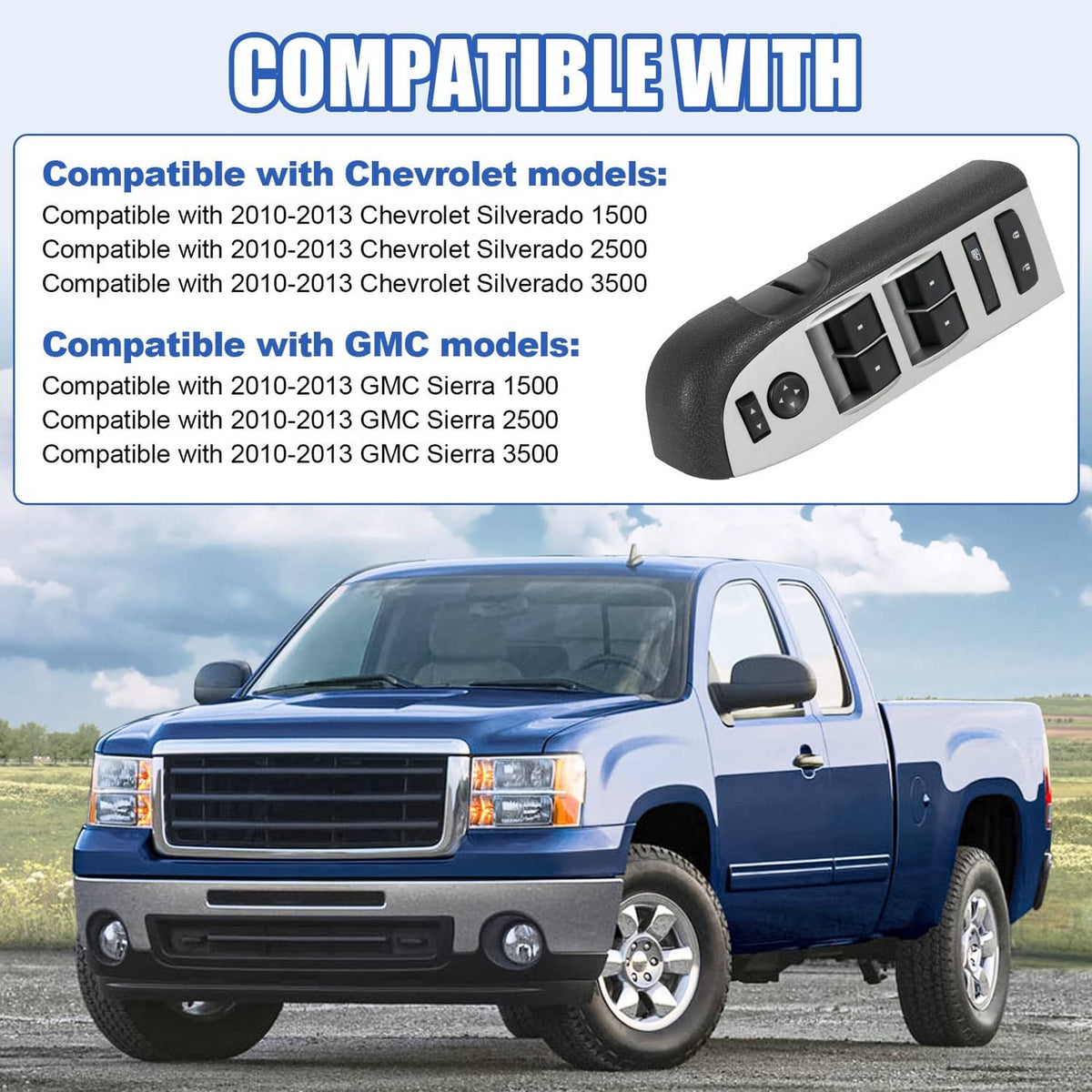 Solidspare Master Power Window Switch W/Black Bezel For 2007-2013 Chevrolet Silverado 1500