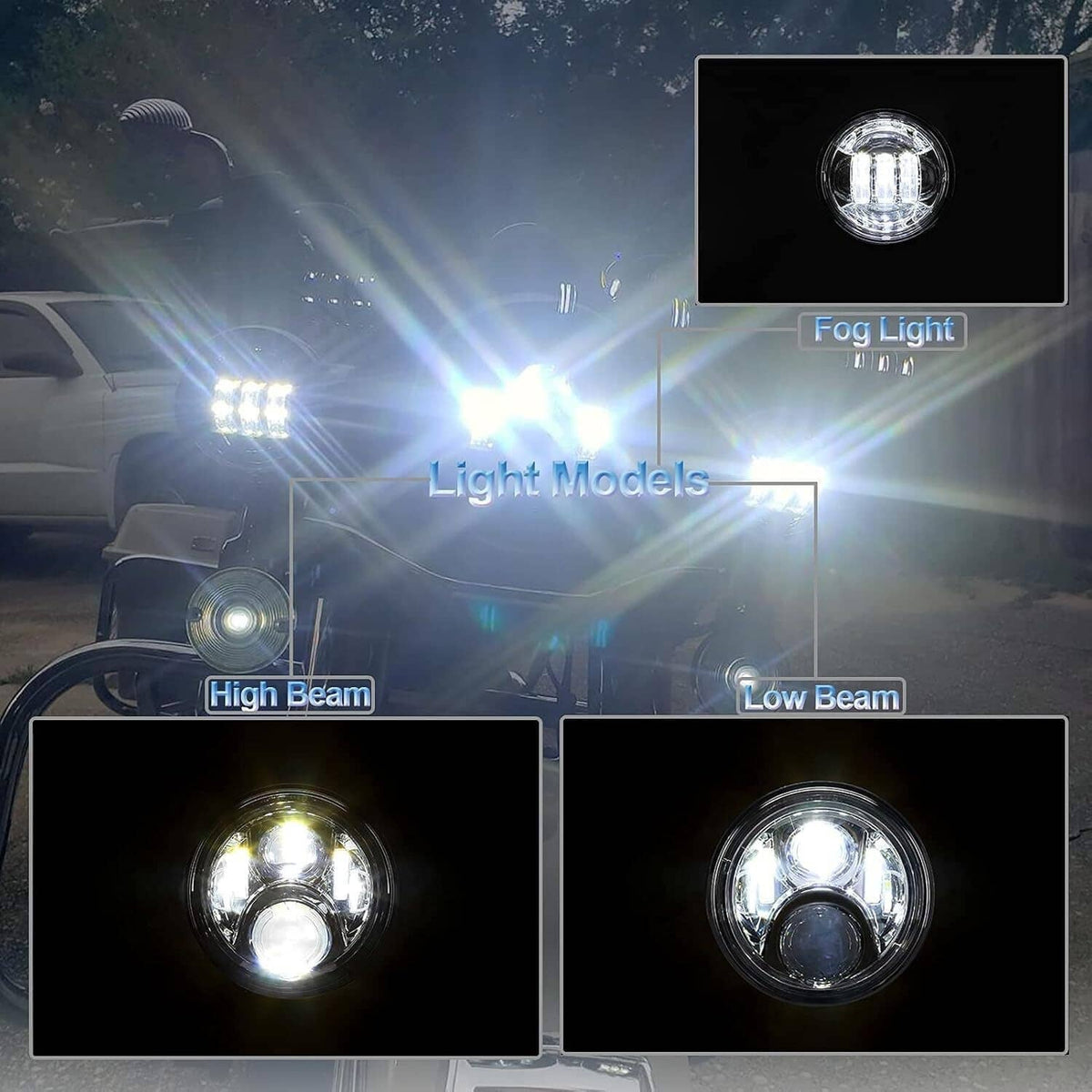 Solidspare 7 Inch 140W LED Headlight Hi/Lo + 2Pcs 4.5Inch 80W Fog Light for Harley Davidson