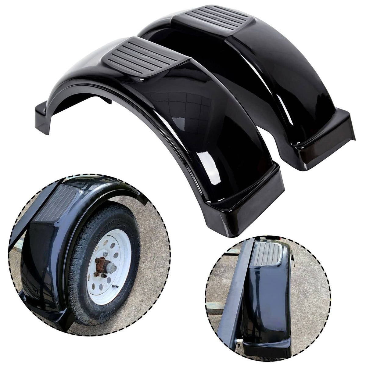 Solidspare LH & RH Trailer Fenders W/ 13" Diameter Wheels For Single-axle Trailers