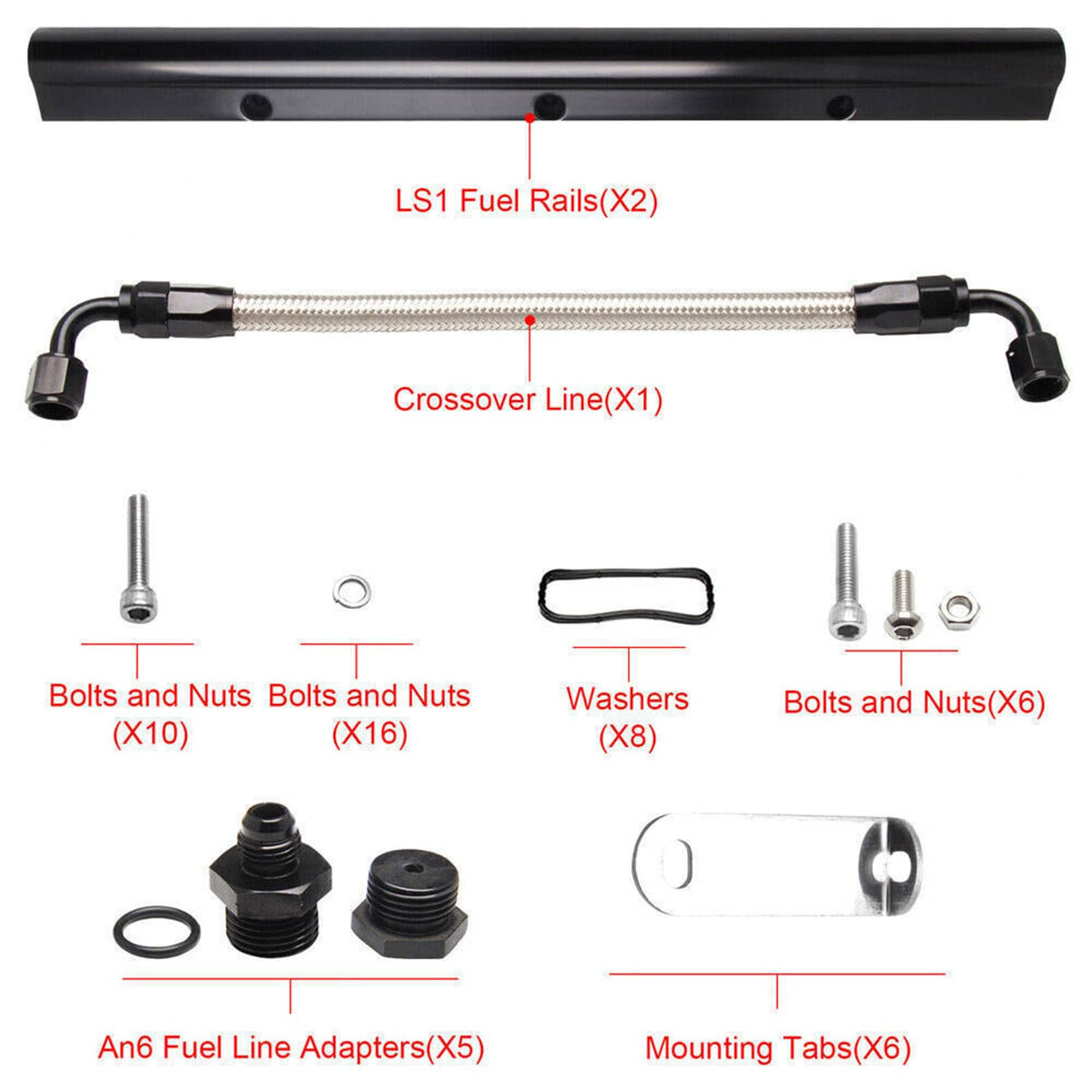 Solidspare Black Billet Fuel Rail Kit Intake Manifold & Hardware for LS LS1 LS2 LS3 LS6 New