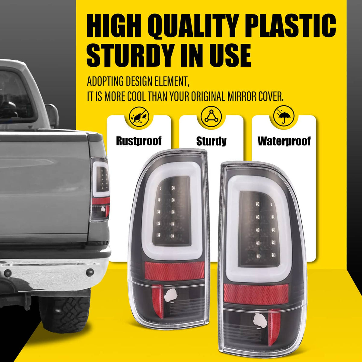 Solid Spare Black For 1997-2003 Ford F150 99-07 F250 F350 SD LED Tube Tail Lights Brake Lamp