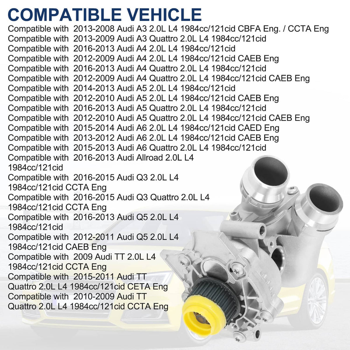 Solidspare Aluminum Water Pump Fit For 2008-2016 Audi A3 A4 A5 VW CC TT Tiguan 2.0T NEW