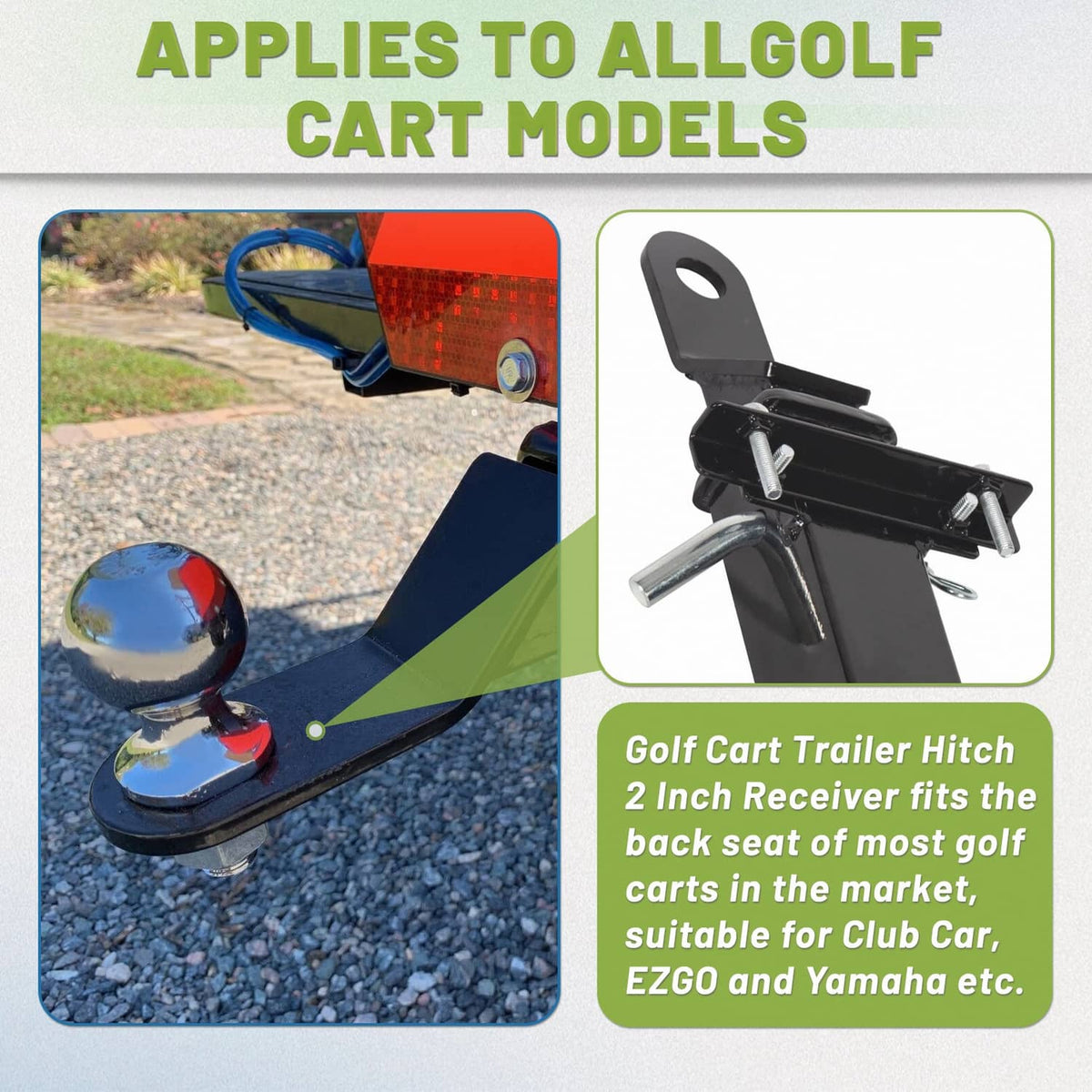 Solidspare For Club Car EZGO Yamaha Golf Cart Trailer Hitch w/ 2" Receiver Step on Back