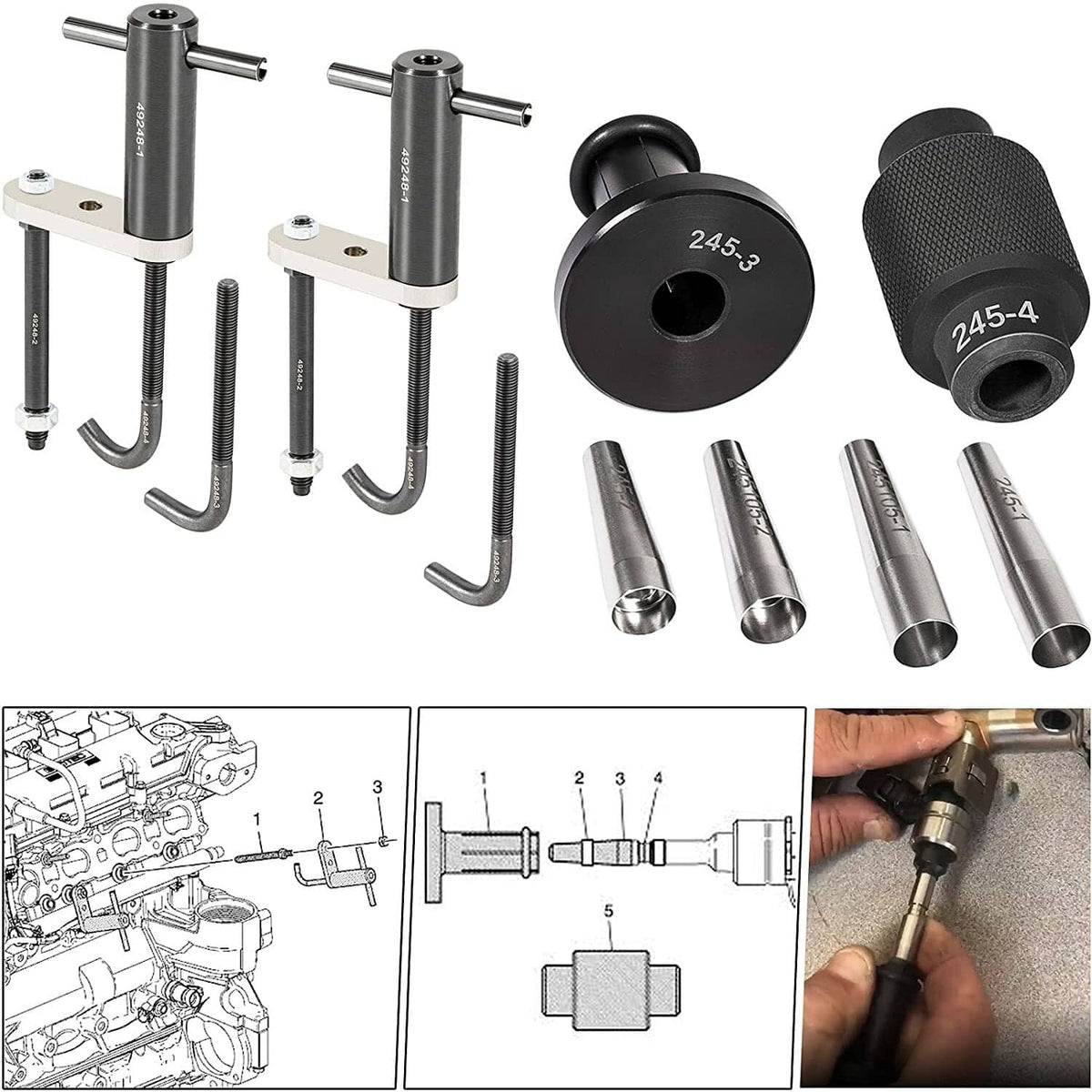 Solid Spare 6706 Injector Rail Assembly Remover & GM245 Fuel Injector Seals Tool Fits For GM