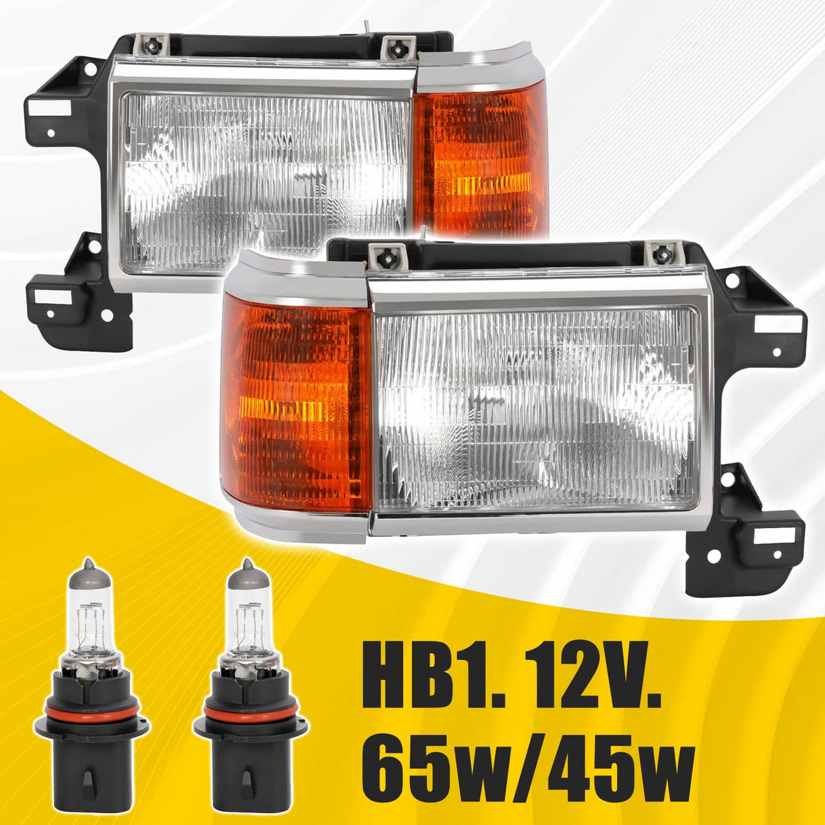 Solid Spare For 1987-1991 1990 Ford F150 F250 Bronco Truck Headlights Chrome Trim Headlamps