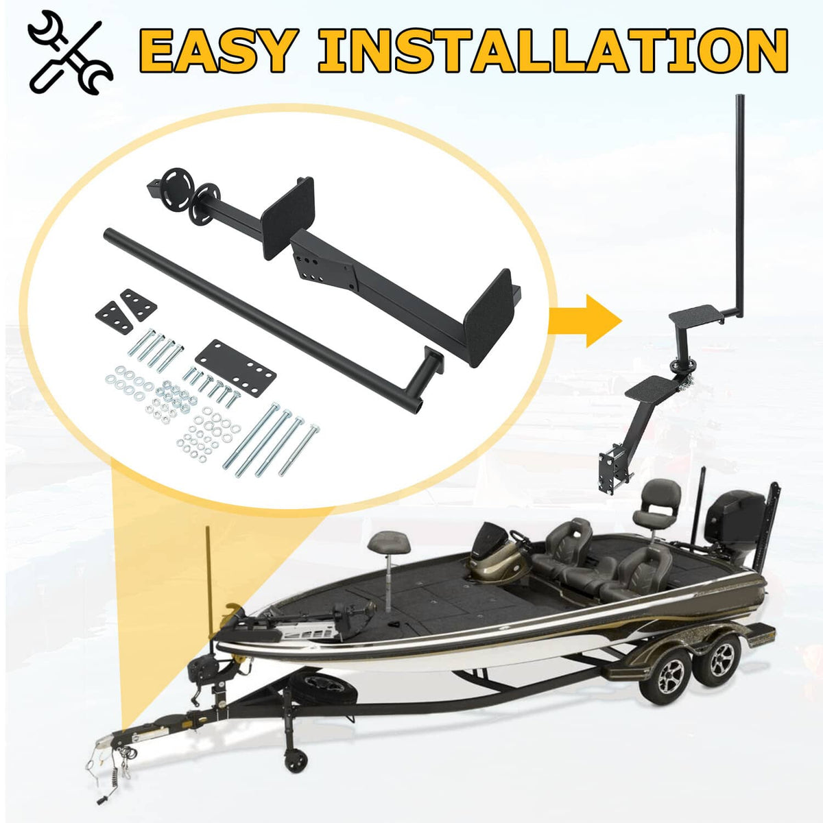 Solidspare Boat Trailer 2 Steps 360 Dual Step w/ Handle Combo Fit For Universal Bass Boat
